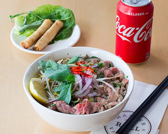 Spring Rolls, Pho and Drink